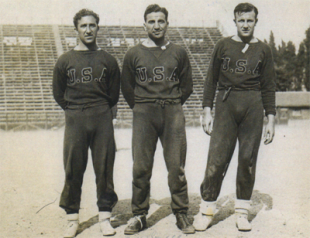 Aldo "Buff" Donelli flanked by Tom Florie (left) and Joe Martinelli (right). Courtesy of the National Soccer Hall of Fame.