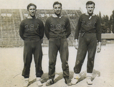 Aldo "Buff" Donelli flanked by Tom Florie (left) and Joe Martinelli (right)