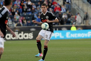 Sebastien Le Toux knocks a pass up to the wing