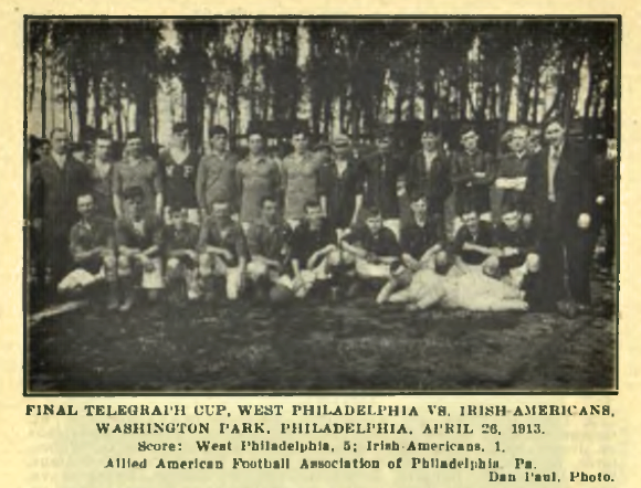 West Philadelphia (lighter shirts) and Wilmington Irish Americans (darker shirts) at Allied Amateur Cup final