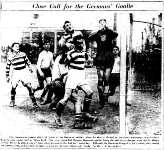 The German Americans lose at home to Brooklyn's St. Mary's Celtic but advance to the National Challenge Cup final on aggregate. Photo from April 20, 1936 edition of the Philadelphia Inquirer.