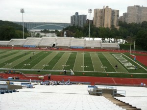 The view from the home stands at Baker Field. Hmm, a bridge off in the distance... seems familiar.