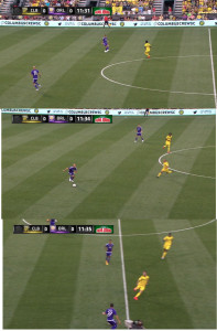 Columbus pressures from the top - Kamara forces the ball back where it came from, Higuain arrives quickly, pushing OCSC into a Meram-Tchani trap. 