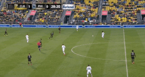 Le Toux wants to turn upfield instead of simply getting a touch and a foul. Click to play.