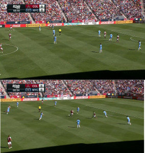 Poor defensive spacing allows Colorado to push the ball behind the midfield and easily create confusion in the back.