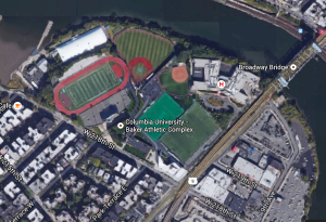 Baker Athletics Complex, via Google Earth. The football stadium is on the far left.