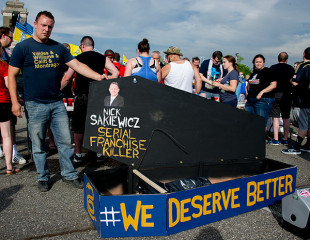Fan protests in May 2015 targeted Sakiewicz. (Photo: Earl Gardner)