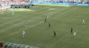 Sheanon Williams is ball watching as Vancouver easily puts the Union under pressure off a long ball out of the back. Click to play.