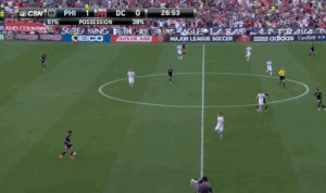 Wenger presses too high, allowing DC to bypass him and pull Carroll from the center. 