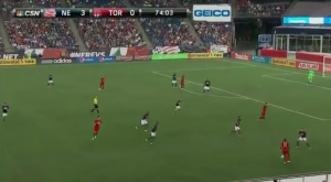 Toronto catches the left side of the Revs defense in aggression mode, and easily breaks the back line.