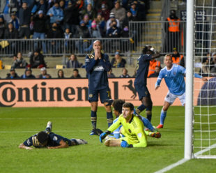 Colin and Freese look towards the officials in hopes of an off side call or penalty one the 2nd goal scored by NYC FC.