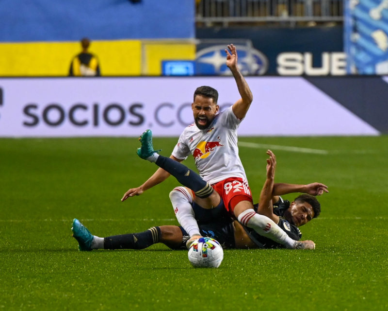 Harrison, New Jersey, USA. 3rd Sep, 2022. Philadelphia Union defender  MATTHEW REAL (2) and New York Red Bulls defender DYLAN NEALIS (12) action  at Red Bull Arena in Harrison New Jersey Philadelphia