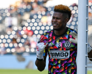 Andre Blake looks calm and ready to defend the goal suing warm-ups