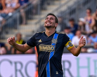 Captain Bedoya reacts to missing a goal that would have put the Union in the lead.