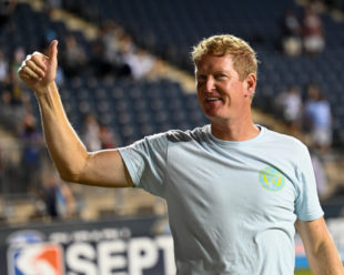 Jim Curtin is all smiles after the game. A late start to scoring gave the Union their 3rd straight win.