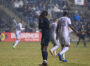 Andrés Perea reacts after missing his chance on goal near the end of the game  to try to tie the score.