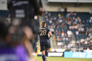 Tai Baribo heads toward the bench to take the field for the first time for the Philadelphia Union.