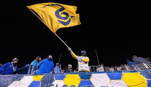 Philadelphia Union fan waves a flag in support.