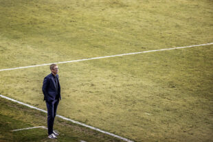 Philadelphia Union head coach Jim Curtin watches his team as they set up for a free kick in the second half of the Union’s 0-0 draw against Pachuca at Subaru Park in Chester, Pa. on Tuesday night, March 5, 2024.