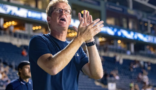 Philadelphia Union Head Coach Jim Curtin applauds both his team and the fans for their impressive performance in the match against Nashville SC after defeating them 3-0.