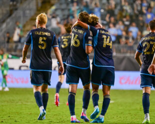 Homegrowns, Jack McGlynn and Jeremy Rafanello embrace after Jack's assist to Tia Baribo in extra time.