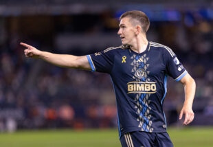 Philadelphia Union's forward 
Mikael Uhre celebrates scoring for his team against the New York City FC on Wednesday night.