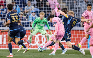 A dominant first half by the Philadelphia Union wasn't enough to secure a win Saturday, as Lionel Messi's free-kick ignited a late comeback for Inter Miami CF, resulting in a 3-3 draw at Subaru Park in Chester, PA on May 24, 2025.

Photo by Ron Soliman