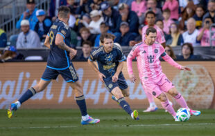 A dominant first half by the Philadelphia Union wasn't enough to secure a win Saturday, as Lionel Messi's free-kick ignited a late comeback for Inter Miami CF, resulting in a 3-3 draw at Subaru Park in Chester, PA on May 24, 2025.

Photo by Ron Soliman
