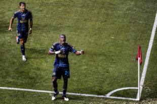 Philadelphia Union center back Olwethu Makhanya celebrates his game-winning goal in the second half of the Union’s 3-2 win over the Red Bulls in their quarterfinal match of the Lamar Hunt U.S. Open Cup at Subaru Park on Wednesday night, August 13, 2025.