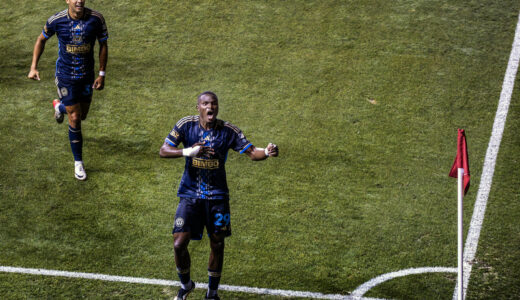 Philadelphia Union center back Olwethu Makhanya celebrates his game-winning goal in the second half of the Union’s 3-2 win over the Red Bulls in their quarterfinal match of the Lamar Hunt U.S. Open Cup at Subaru Park on Wednesday night, August 13, 2025.