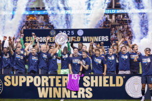 Philadelphia Union are the 2025 Supporters’ Shield Winners after beating New York City FC during a match 1-0 at Subaru Park on Saturday, October 4, 2025. 
Photo by Ron Soliman