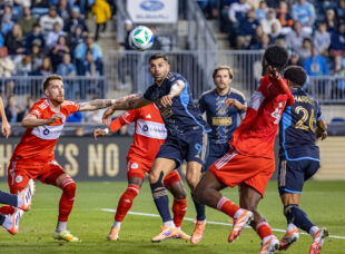 Philadelphia Union showed resilience at Subaru Park on Sunday night, reclaiming victory in a penalty shootout against Chicago Fire FC after a two-goal lead slipped away. Goals from Indiana Vassilev and Milan Iloski set the tone, and Jesús Bueno sealed the win from the spot. The Union are now one win away from the Eastern Conference semifinals. Photo by Ron Soliman