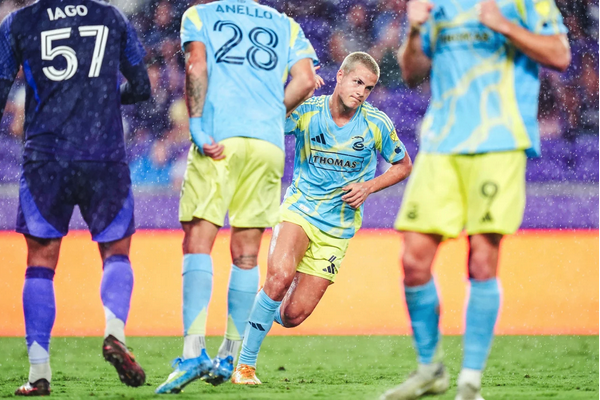 Cavan Sullivan celebrates his first MLS goal